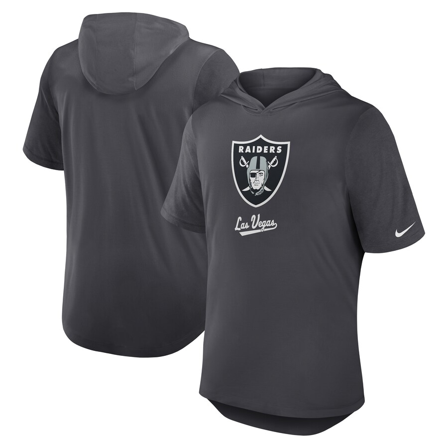 Men's Las Vegas Raiders Nike Anthracite Tri-Blend Performance Hoodie T-Shirt - Jersey