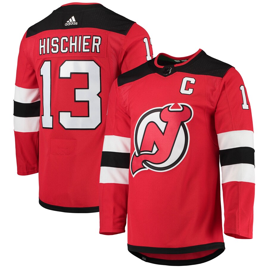 Men's New Jersey Devils Nico Hischier adidas Red Home Primegreen Authentic Pro Player Jersey - Jersey