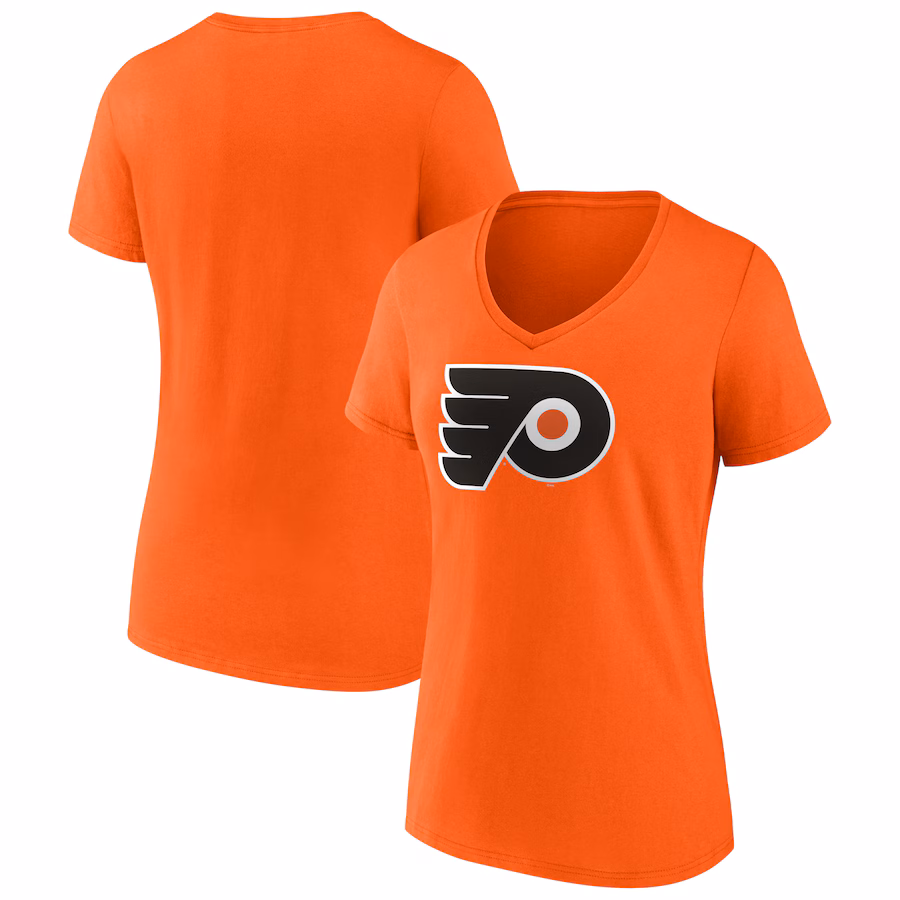 Women's Philadelphia Flyers Fanatics Orange Primary Logo Team V-Neck T-Shirt - Jersey