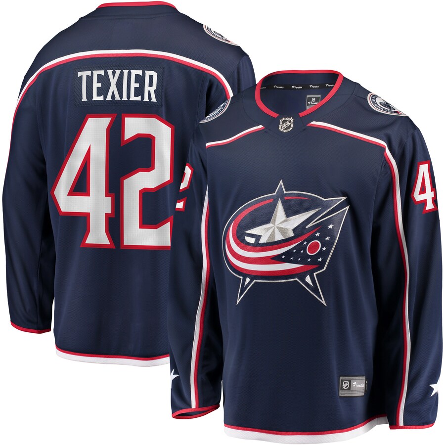 Men's Columbus Blue Jackets Alexandre Texier Fanatics Branded Navy Home Breakaway Player Jersey - Jersey