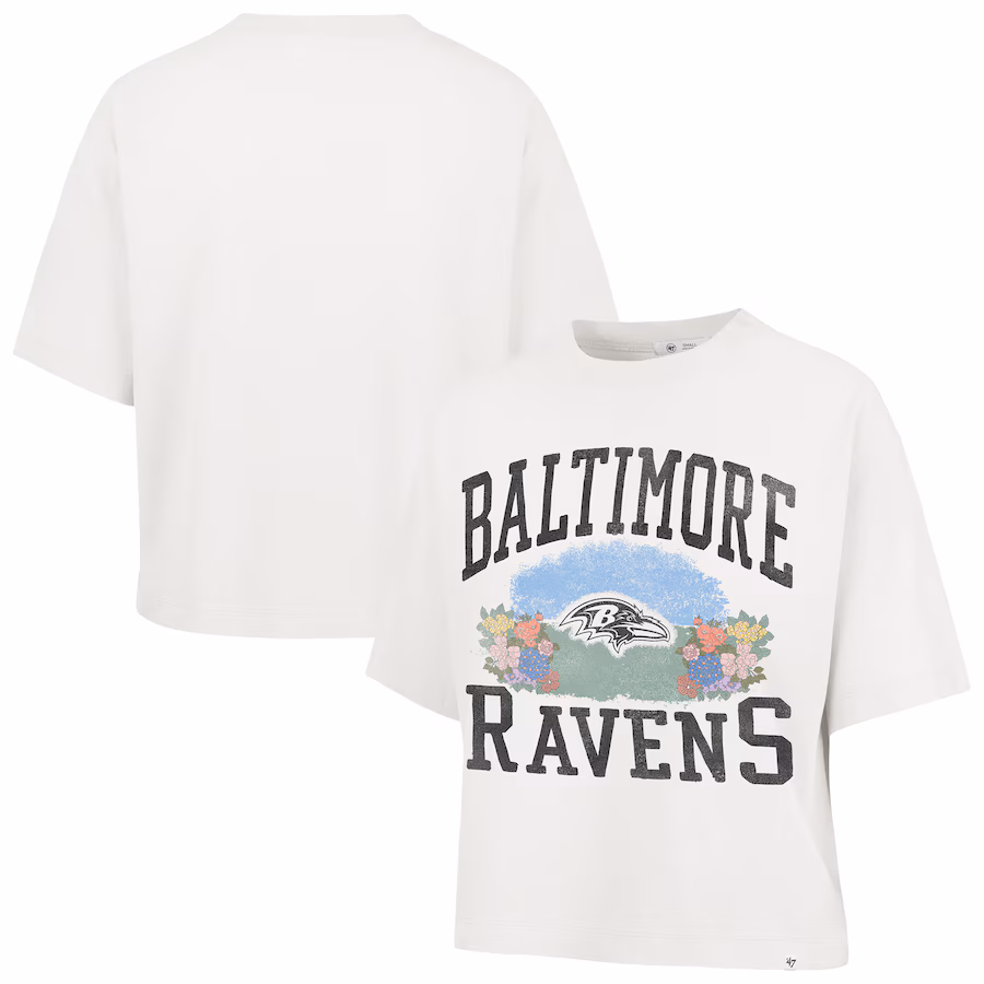Women's Baltimore Ravens  '47 Natural Florentina Montauk Cropped T-Shirt - Jersey