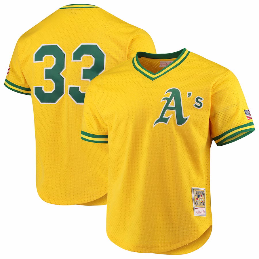 Men's Oakland Athletics Jose Canseco Mitchell & Ness Gold Cooperstown Collection Mesh Batting Practice Jersey - Jersey