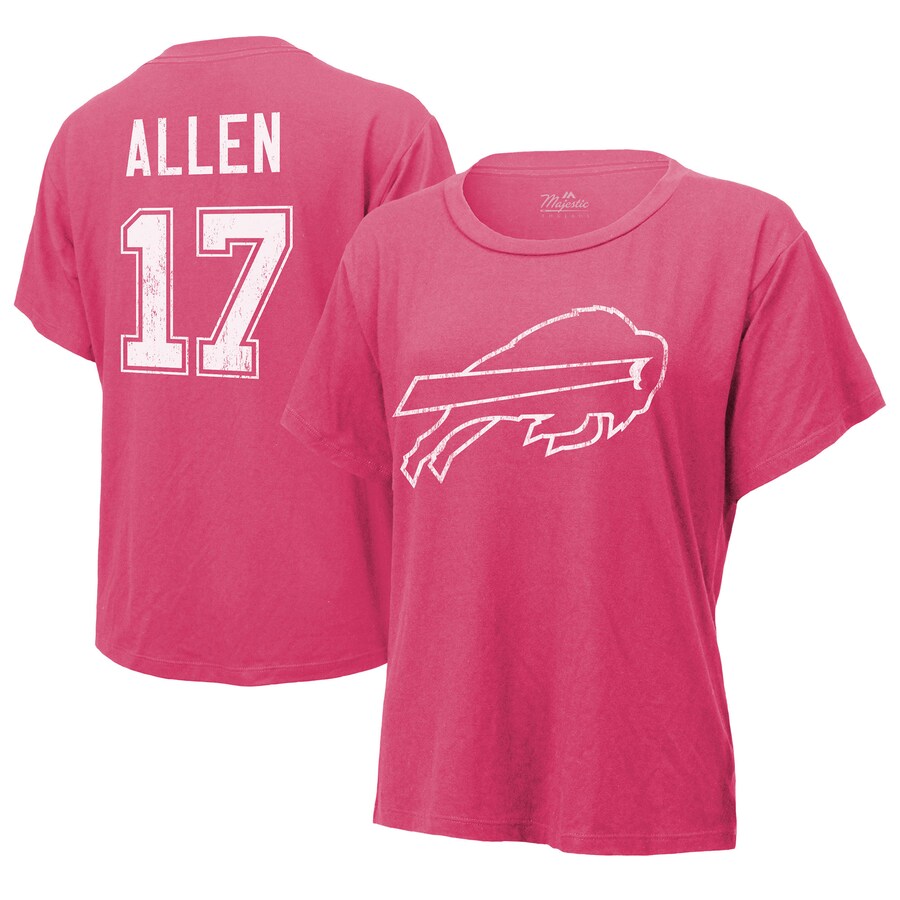 Women's Buffalo Bills Josh Allen Majestic Threads Pink Name & Number T-Shirt - Jersey