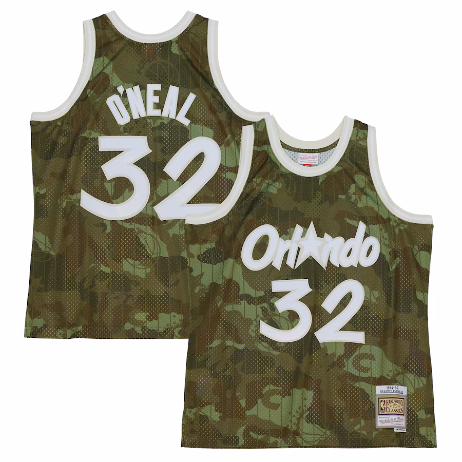 Men's Orlando Magic Shaquille O'Neal Mitchell & Ness Camo Hardwood Classics 1994/95 Ghost Green Swingman Jersey - Jersey