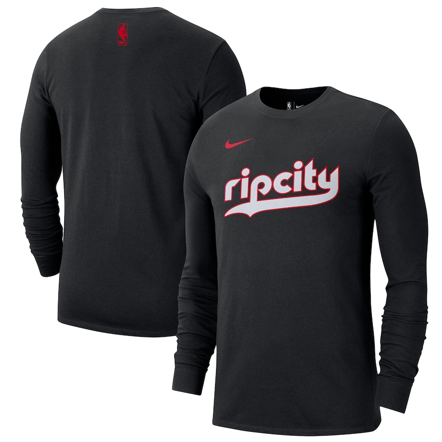 Men's Portland Trail Blazers Nike Black 2024/25 City Edition Essential Logo Long Sleeve T-Shirt - Jersey