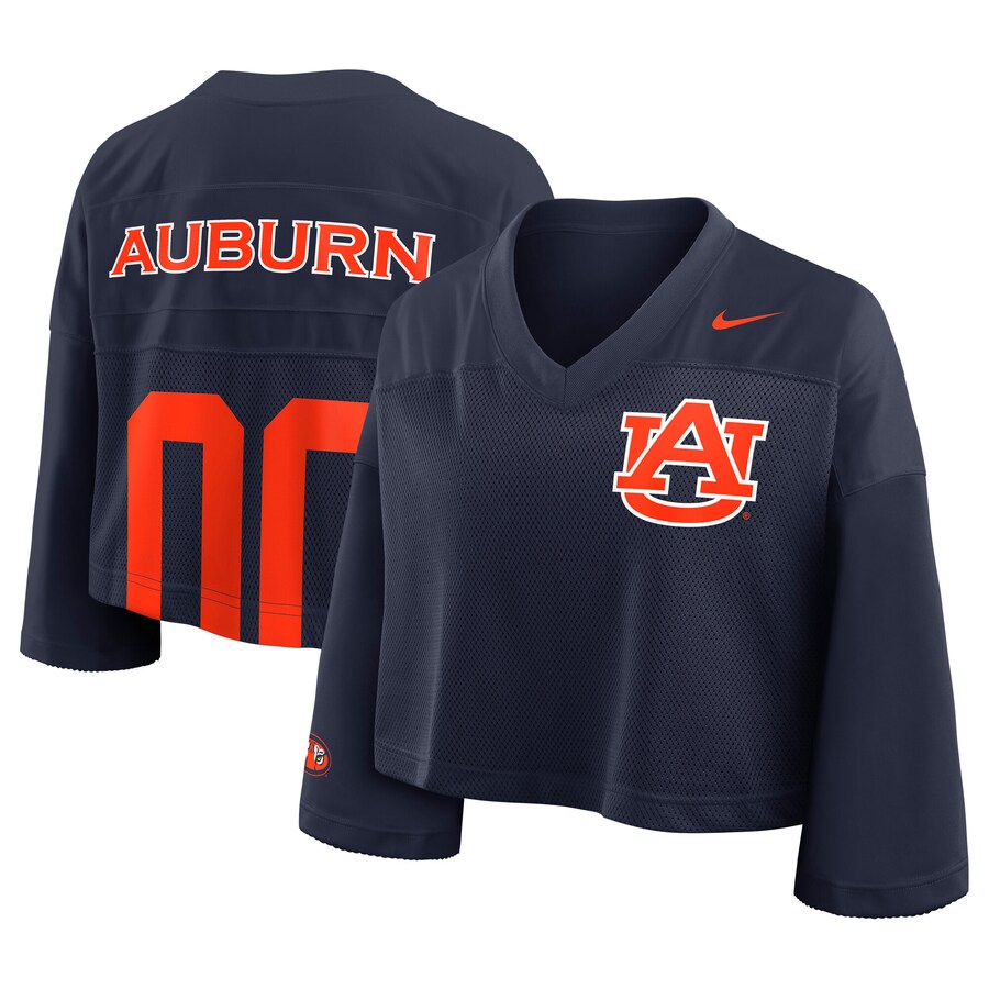 Women's Nike Navy Auburn Tigers Cropped Mesh Fashion Jersey - Jersey
