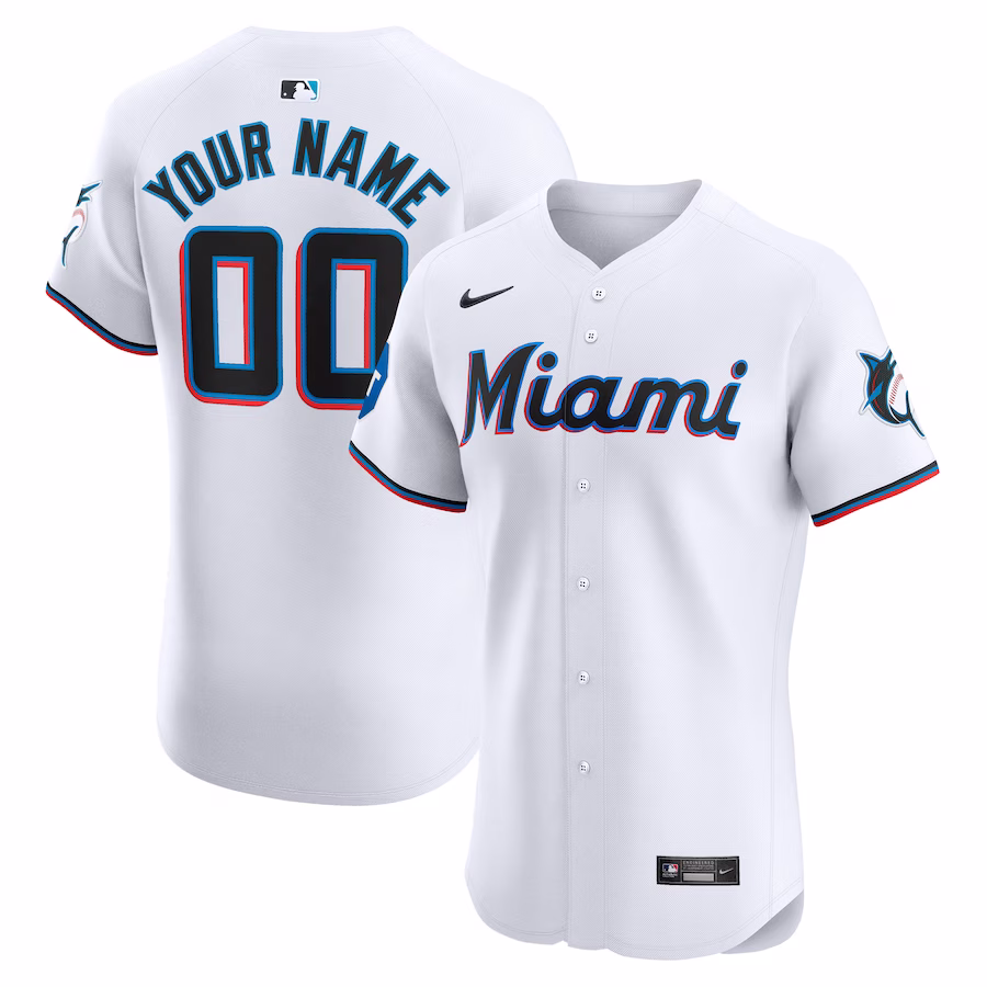 Men's Miami Marlins Nike White Home Elite Custom Patch Jersey - Jersey