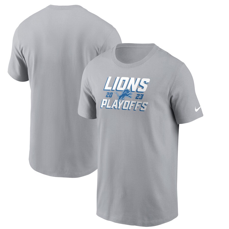 Men's Detroit Lions  Nike Gray 2023 NFL Playoffs Iconic T-Shirt - Jersey