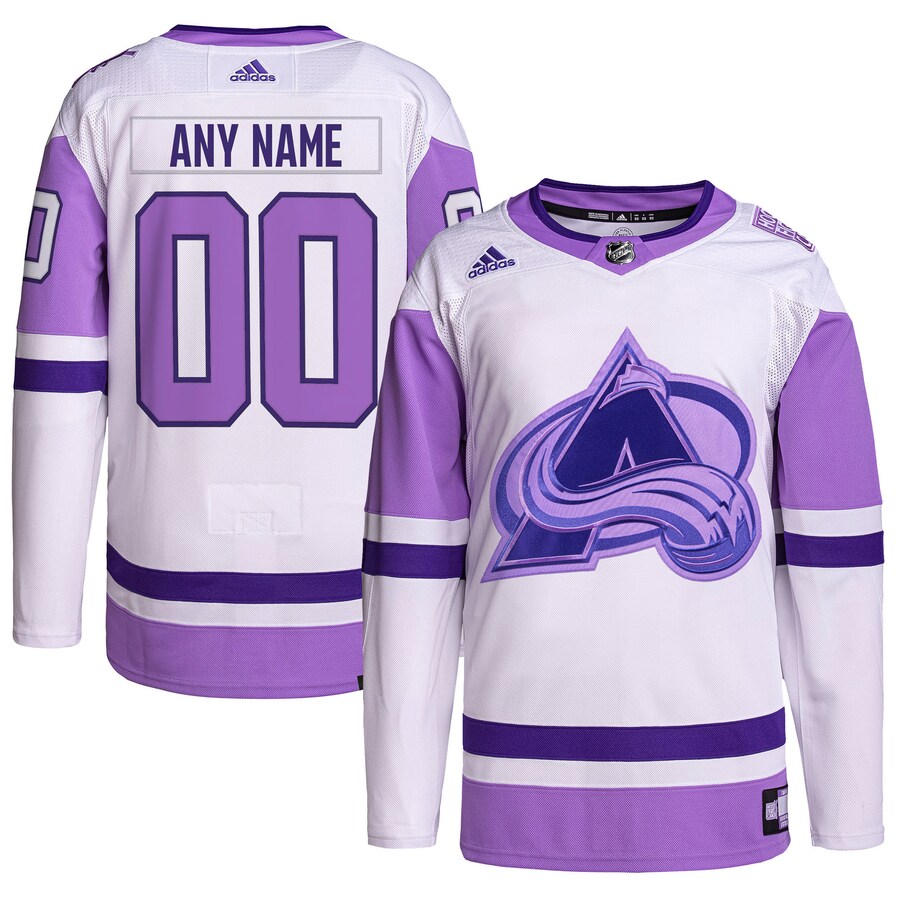 Men's Colorado Avalanche adidas White/Purple Hockey Fights Cancer Primegreen Authentic Custom Jersey - Jersey
