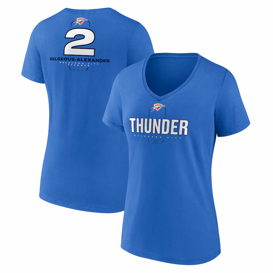 Women's Oklahoma City Thunder Shai Gilgeous-Alexander Blue Behind The Back Name & Number V-Neck T-Shirt - Jersey