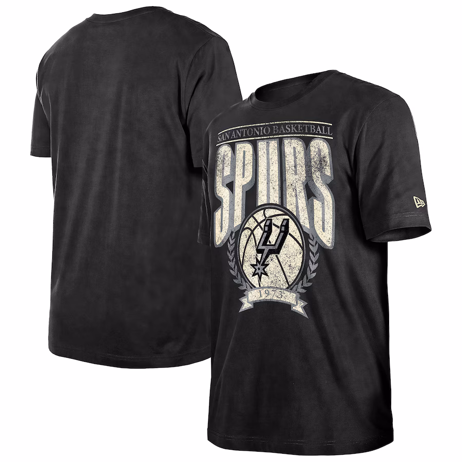 Men's San Antonio Spurs  New Era Black Hardwood Classics Oversized Boxy Mineral Wash T-Shirt - Jersey
