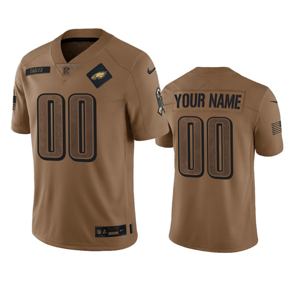 Men's Philadelphia Eagles Active Player Custom 2023 Brown Salute To Setvice Limited Football Stitched Jersey - Jersey