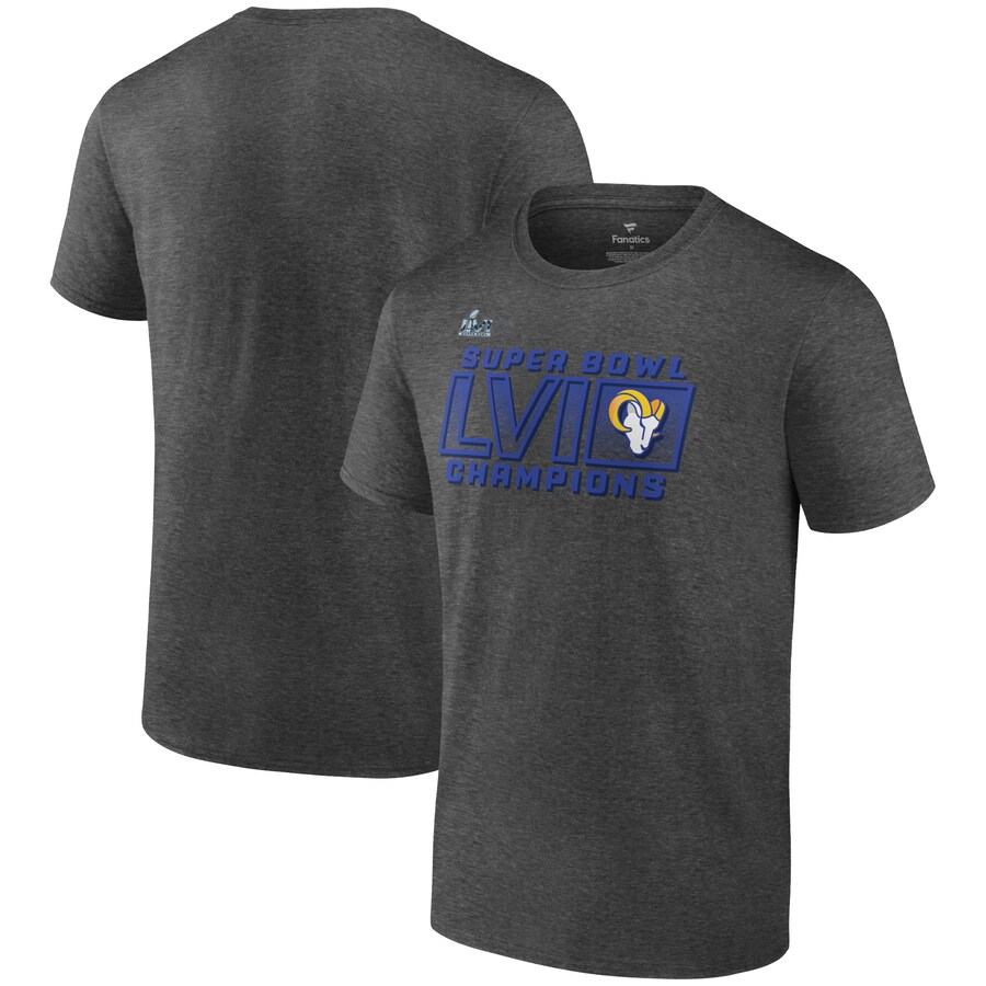 Men's Los Angeles Rams Fanatics Heathered Charcoal Super Bowl LVI Champions Fumble T-Shirt - Jersey