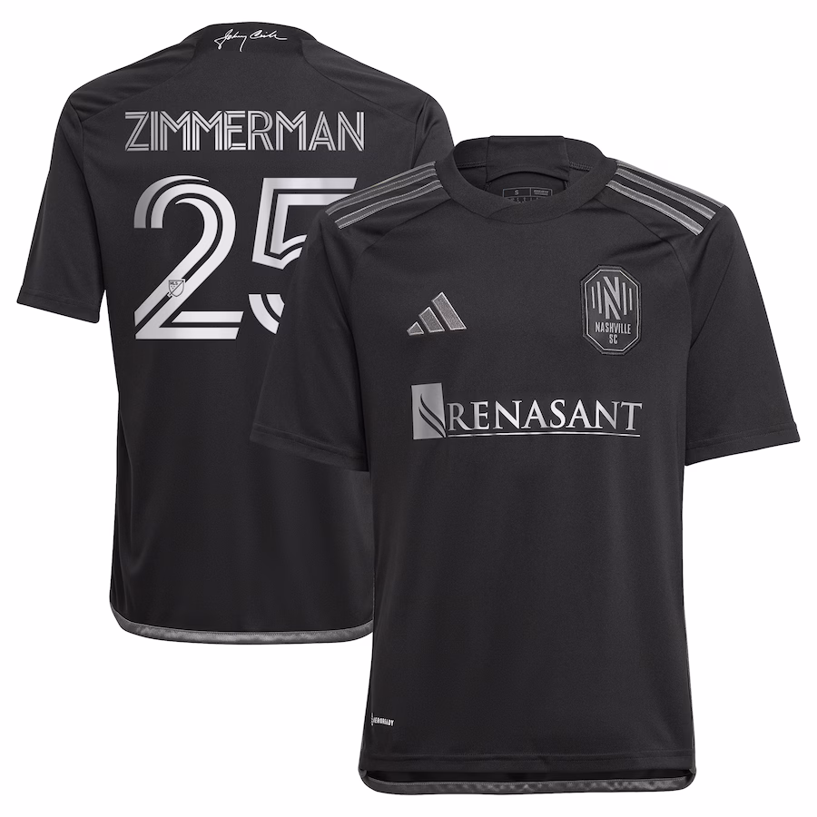 Youth Nashville SC Walker Zimmerman adidas Black 2023 Man In Black Kit Replica Player Jersey - Jersey