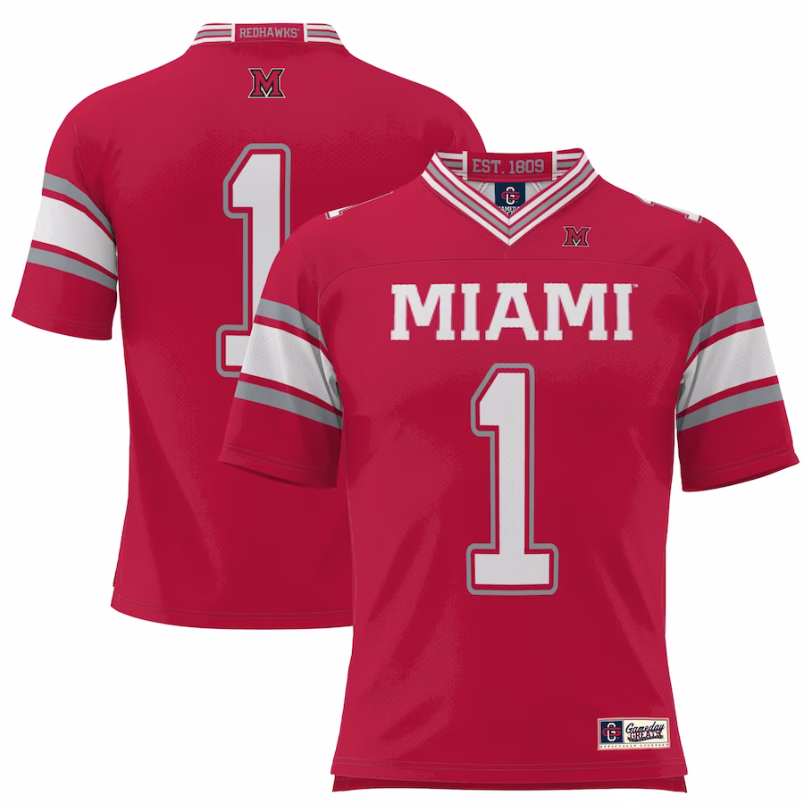 #1 Miami University RedHawks GameDay Greats Youth Football Jersey - Red - Jersey