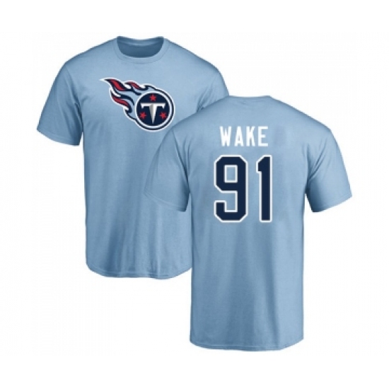 Football Tennessee Titans #91 Cameron Wake Light Blue Name & Number Logo T-Shirt - Jersey