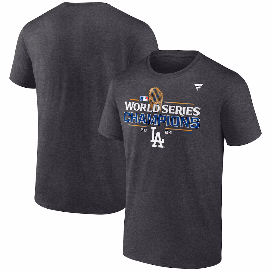 Men's Los Angeles Dodgers Fanatics Heather Charcoal 2024 World Series Champions Extended Sizes Locker Room T-Shirt - Jersey