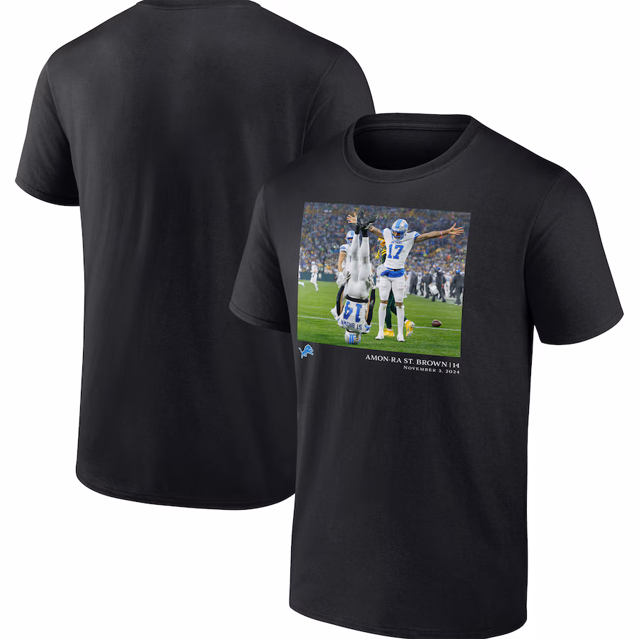Men's Detroit Lions Amon-Ra St. Brown Black NFL Flash Features Week 9 T-Shirt - Jersey