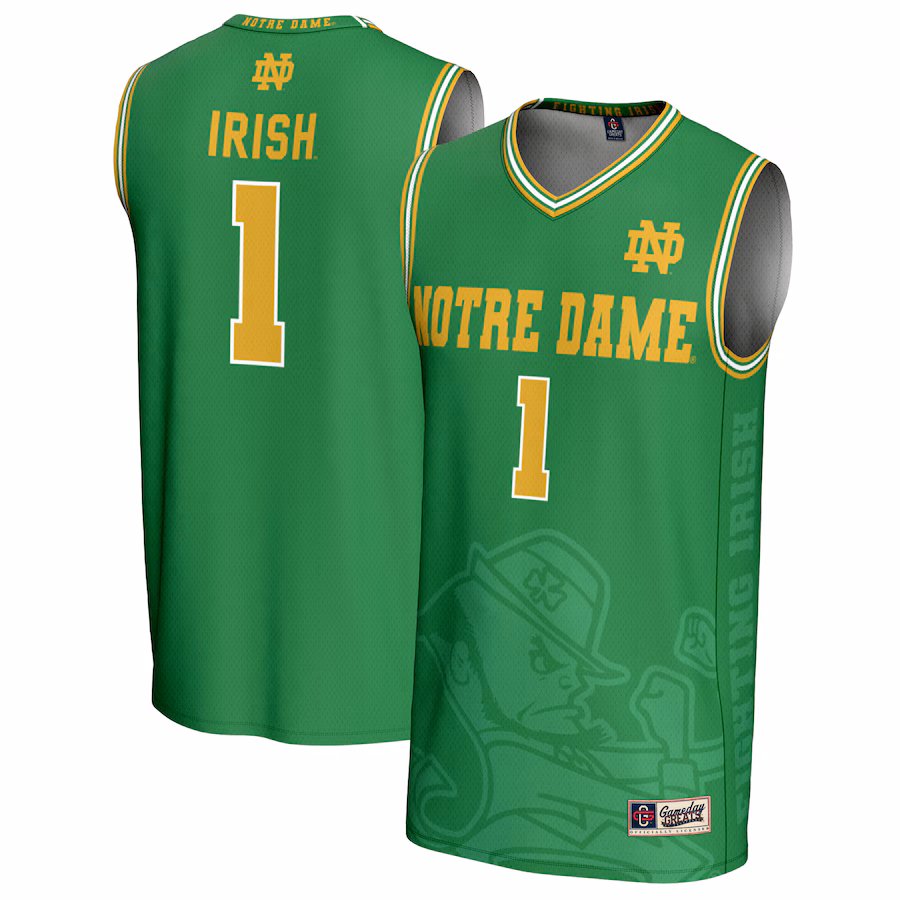 #1 Notre Dame Fighting Irish GameDay Greats Youth Icon Print Lightweight Basketball Fashion Jersey - Green - Jersey