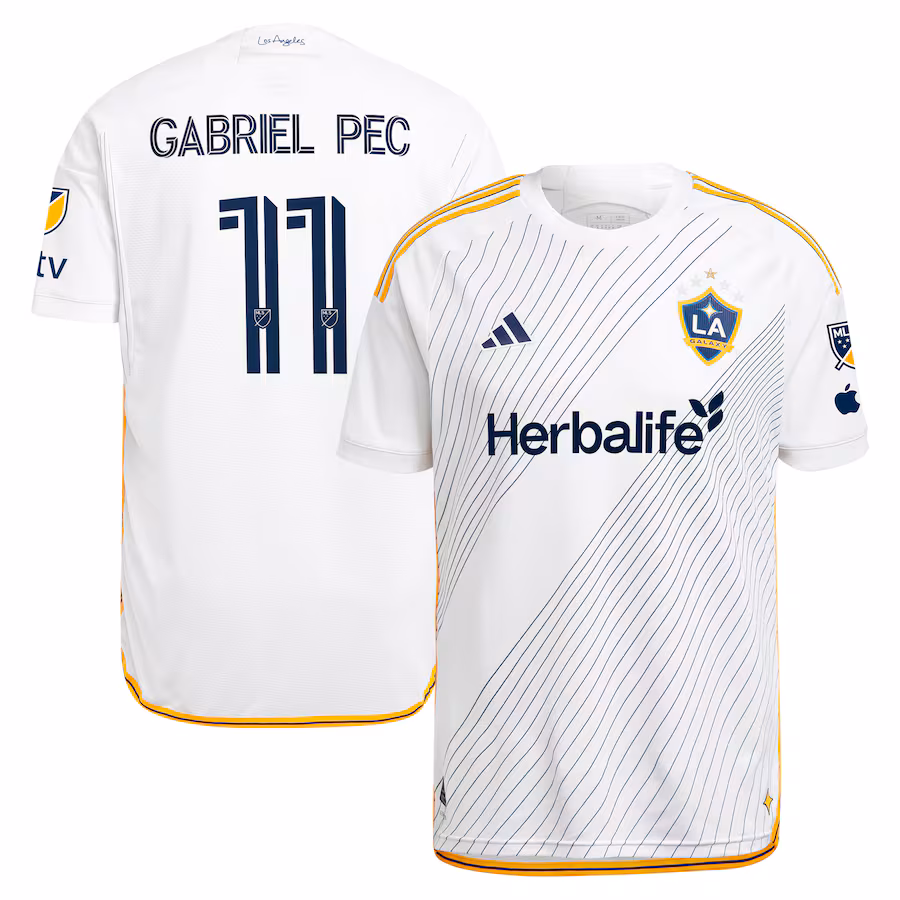 Men's LA Galaxy Gabriel Pec adidas White 2024 Angelino Kit Authentic Player Jersey - Jersey