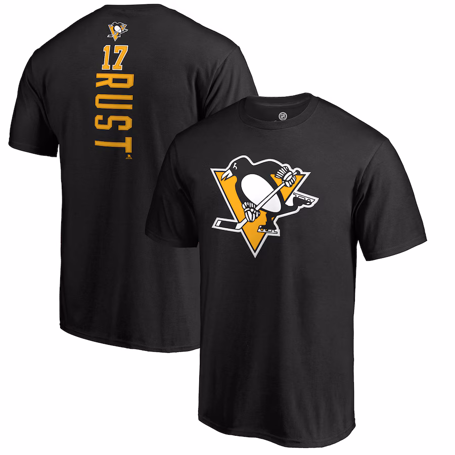 Men's Pittsburgh Penguins Bryan Rust Black Backer Name & Number T-Shirt - Jersey