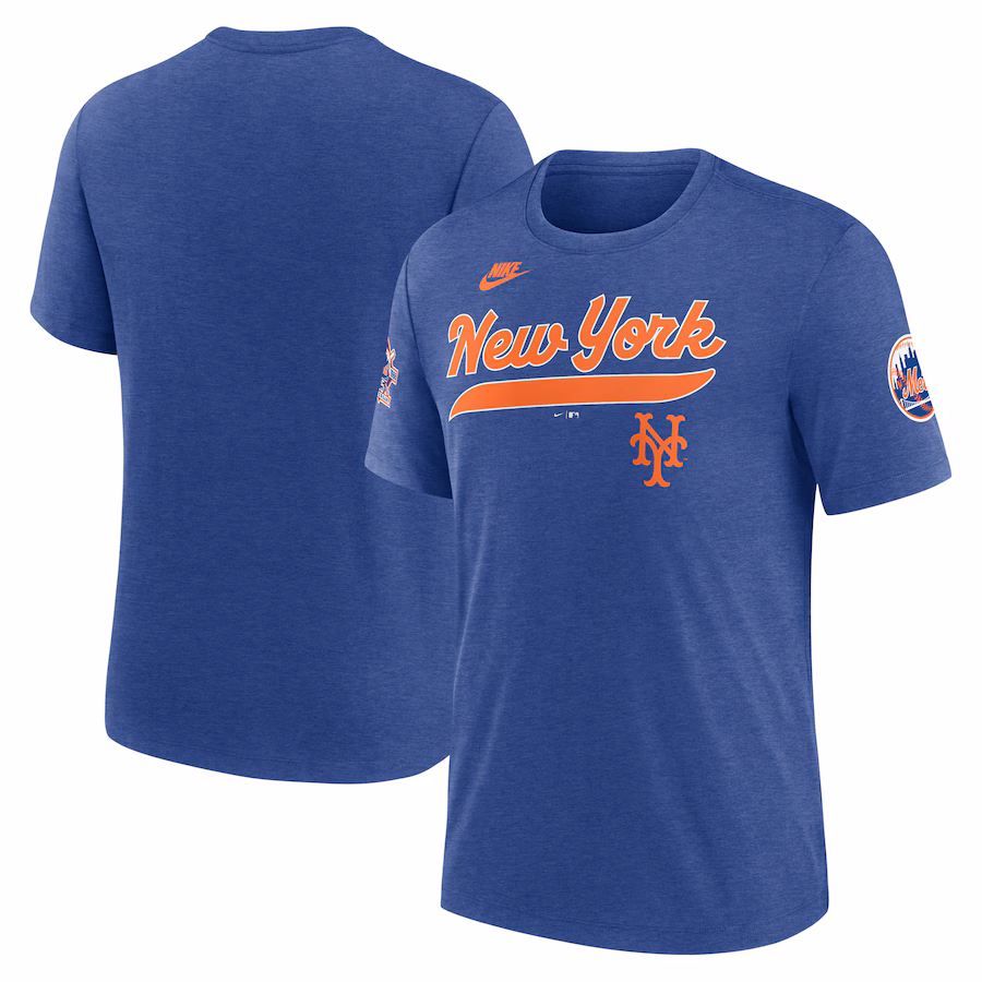Men's New York Mets Nike Heather Royal Cooperstown Collection Eras Tri-Blend T-Shirt - Jersey