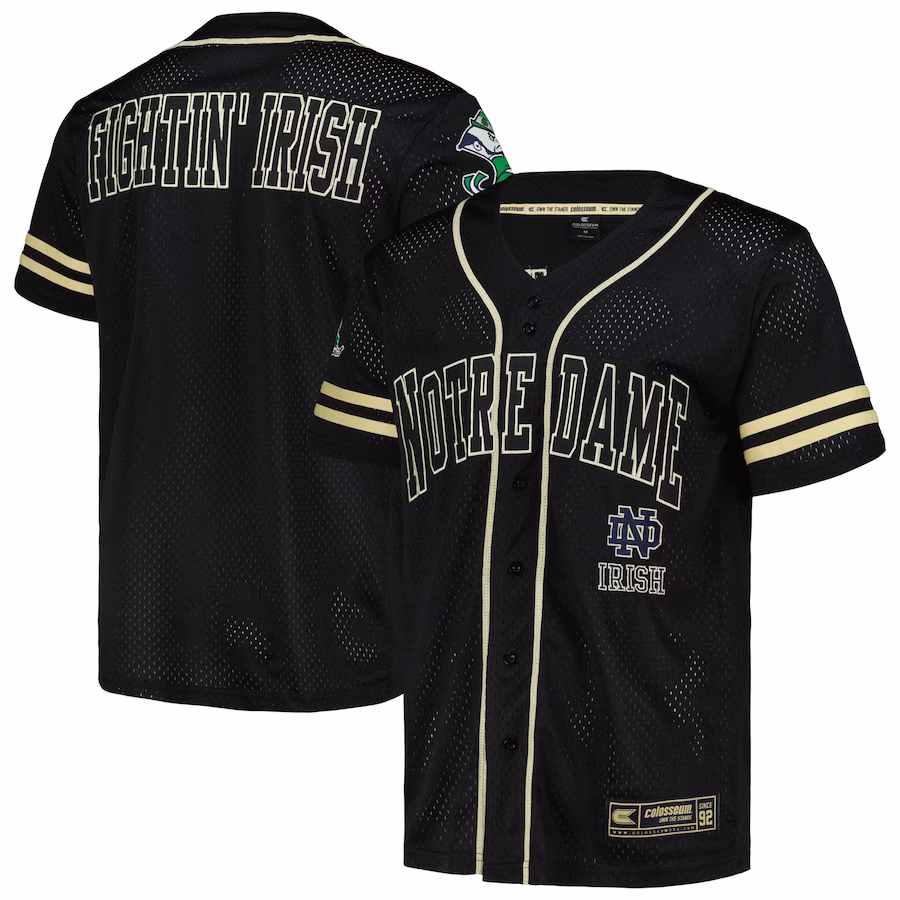 Notre Dame Fighting Irish Colosseum Free Spirited Mesh Button-Up Baseball Jersey - Black - Jersey