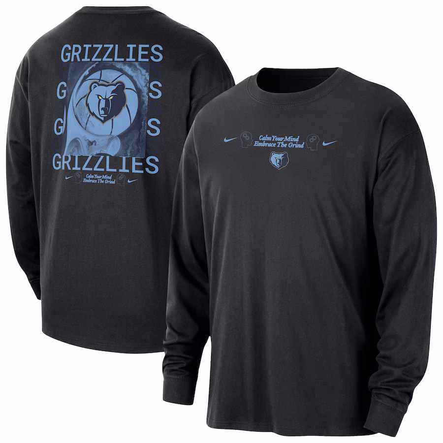 Men's Memphis Grizzlies Nike Black Courtside Oversized Long Sleeve T-Shirt - Jersey