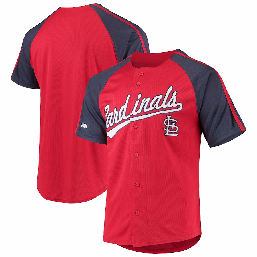 Men's St. Louis Cardinals Stitches Red Button-Down Raglan Replica Jersey - Jersey