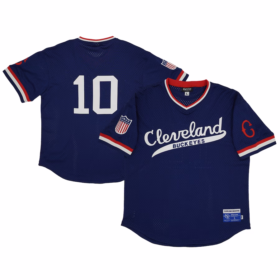 Men's Cleveland Buckeyes #10 Rings & Crwns Navy Mesh Replica V-Neck Jersey - Jersey