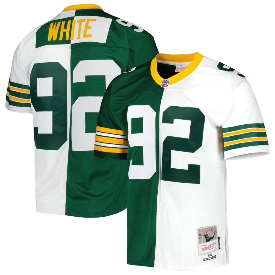 Men's Green Bay Packers Reggie White Mitchell & Ness Green/White 1996 Split Legacy Replica Jersey - Jersey
