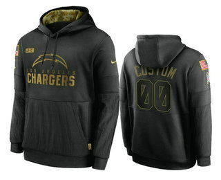 Men's Los Angeles Chargers Custom Black 2020 Salute To Service Sideline Performance Pullover Hoodie - Jersey