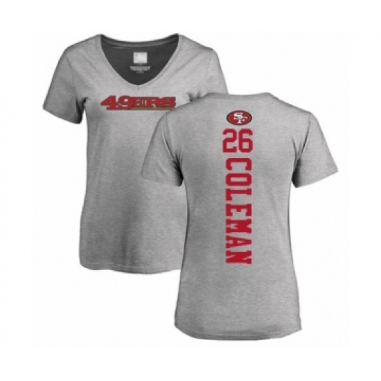 Football Women's San Francisco 49ers #26 Tevin Coleman Ash Backer T-Shirt - Jersey