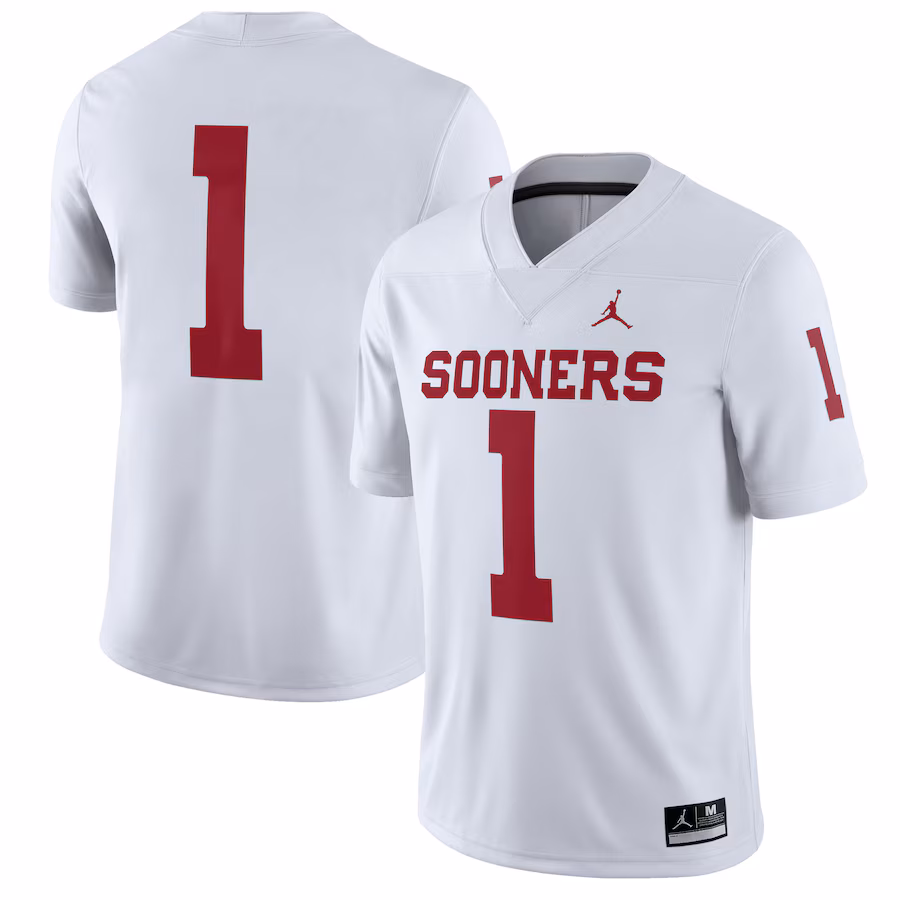 Men's Jordan Brand White Oklahoma Sooners #1 Away Game Jersey - Jersey