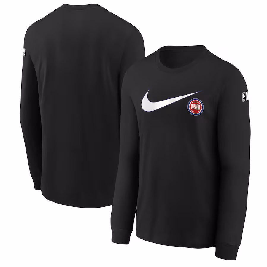 Youth Detroit Pistons Nike Black Swoosh Long Sleeve T-Shirt - Jersey