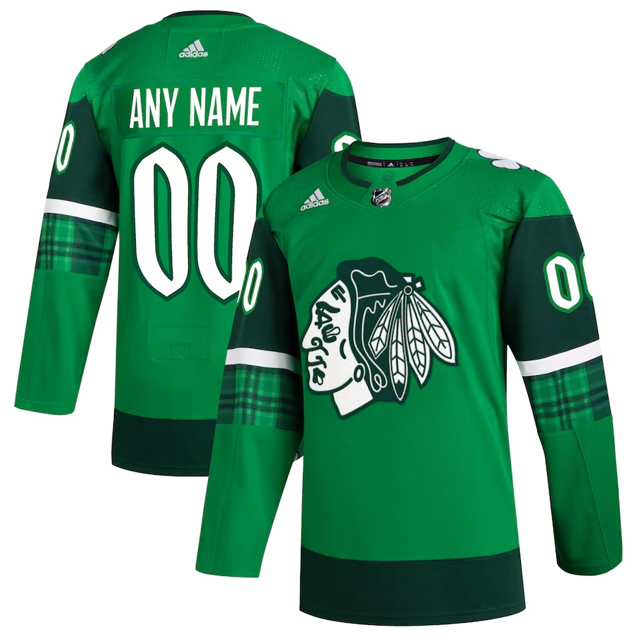 Men's Chicago Blackhawks adidas Kelly Green St. Patrick's Day Authentic Custom Jersey - Jersey