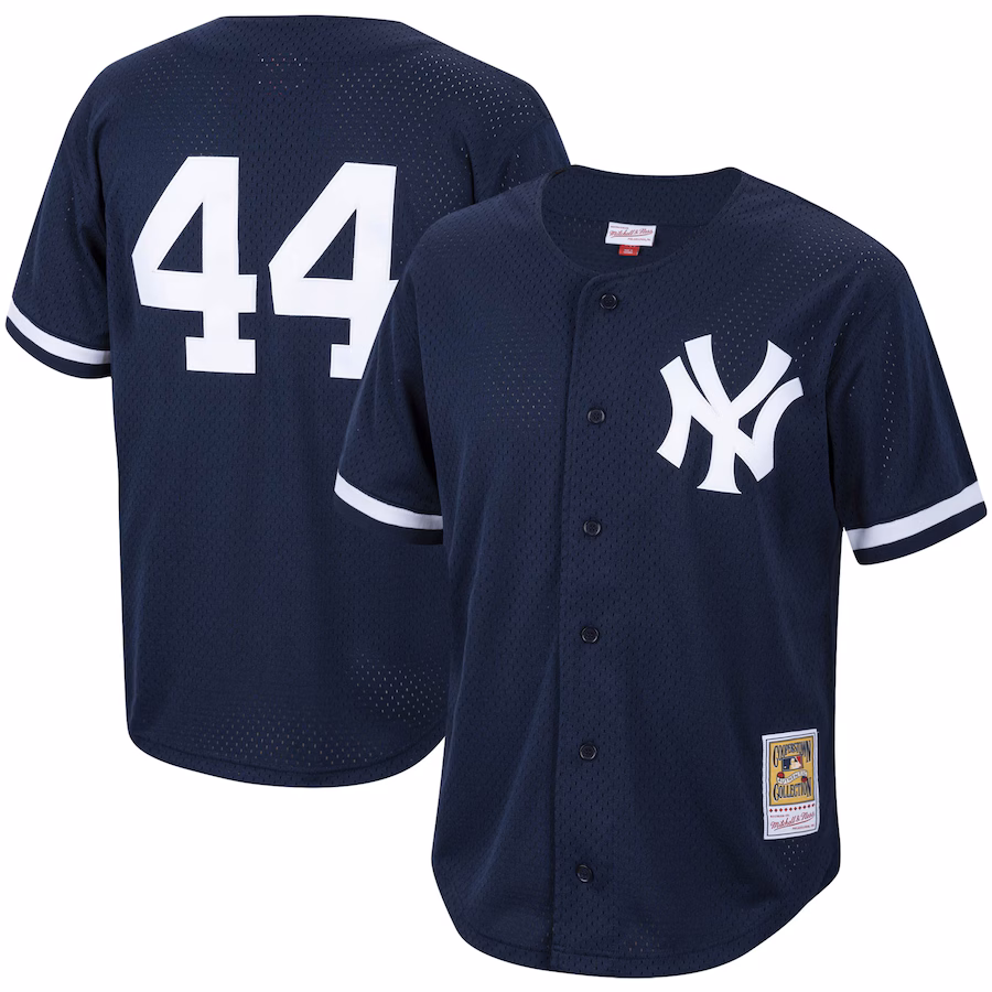 Men's New York Yankees Reggie Jackson Mitchell & Ness Navy Cooperstown Collection Mesh Batting Practice Button-Up Jersey - Jersey