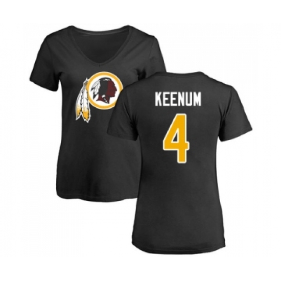 Football Women's Washington Redskins #4 Case Keenum Black Name & Number Logo T-Shirt - Jersey