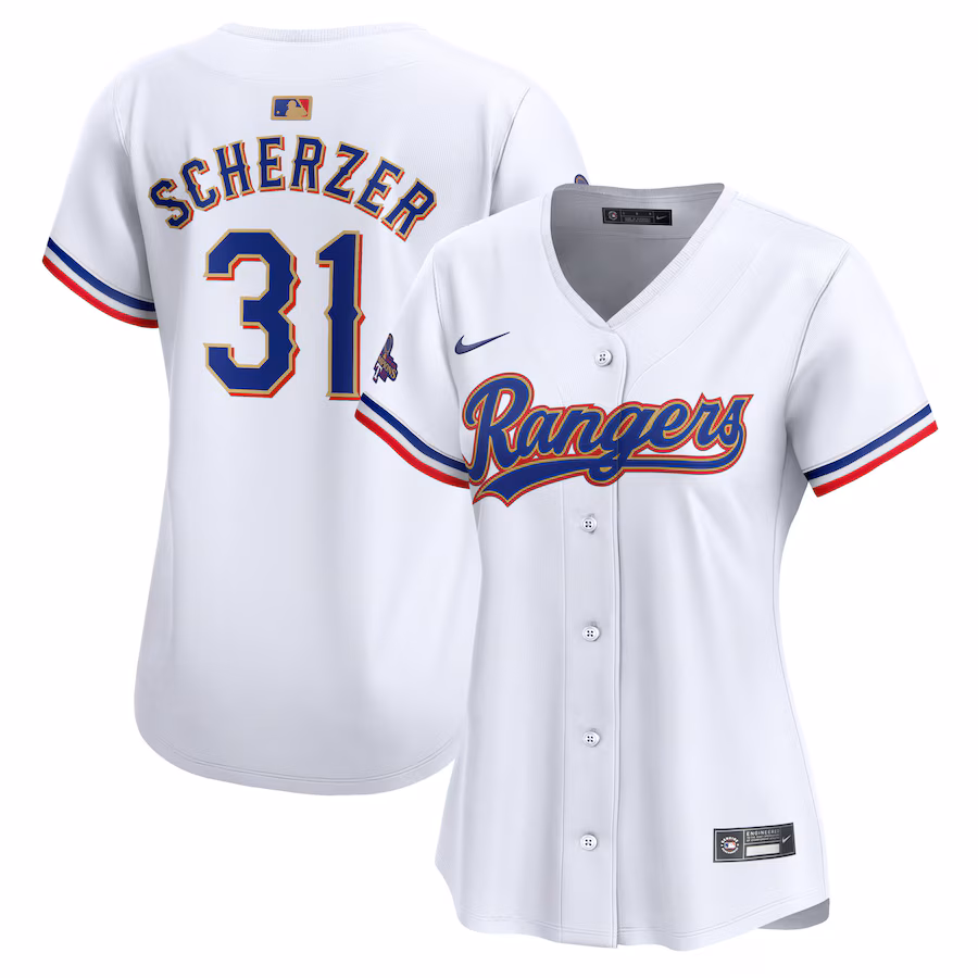 Women's Texas Rangers Max Scherzer Nike White 2024 Gold Collection Limited Player Jersey - Jersey
