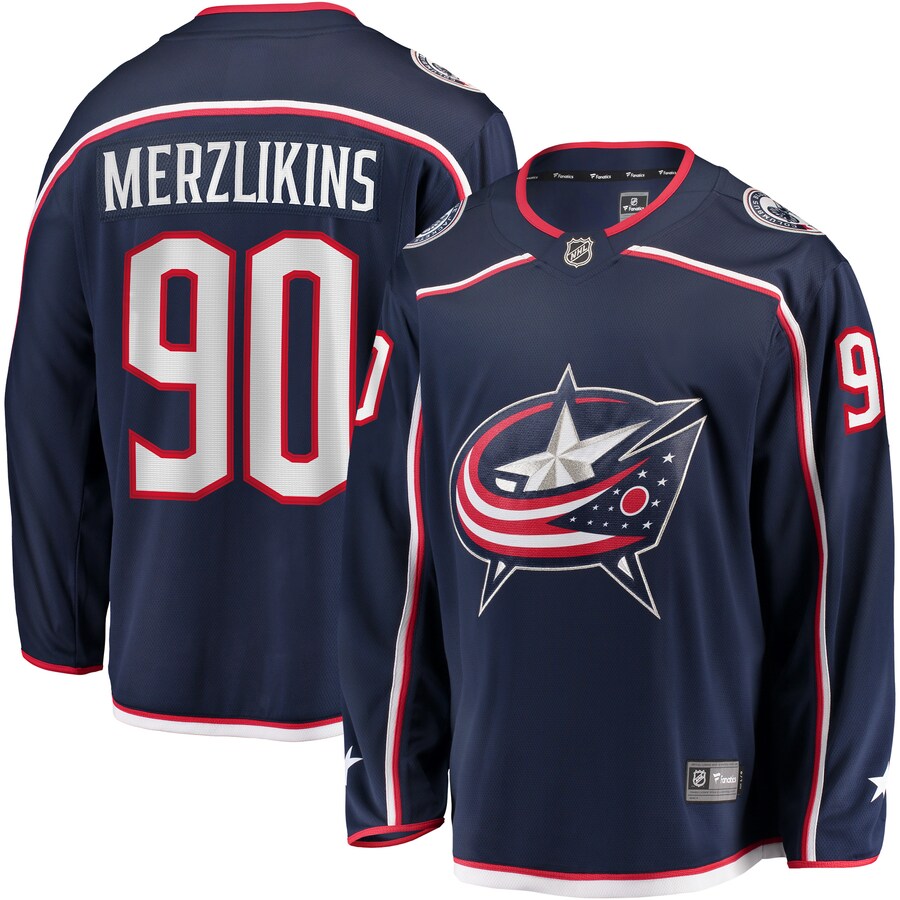 Men's Columbus Blue Jackets Elvis Merzlikins Fanatics Branded Navy Home Breakaway Player Jersey - Jersey