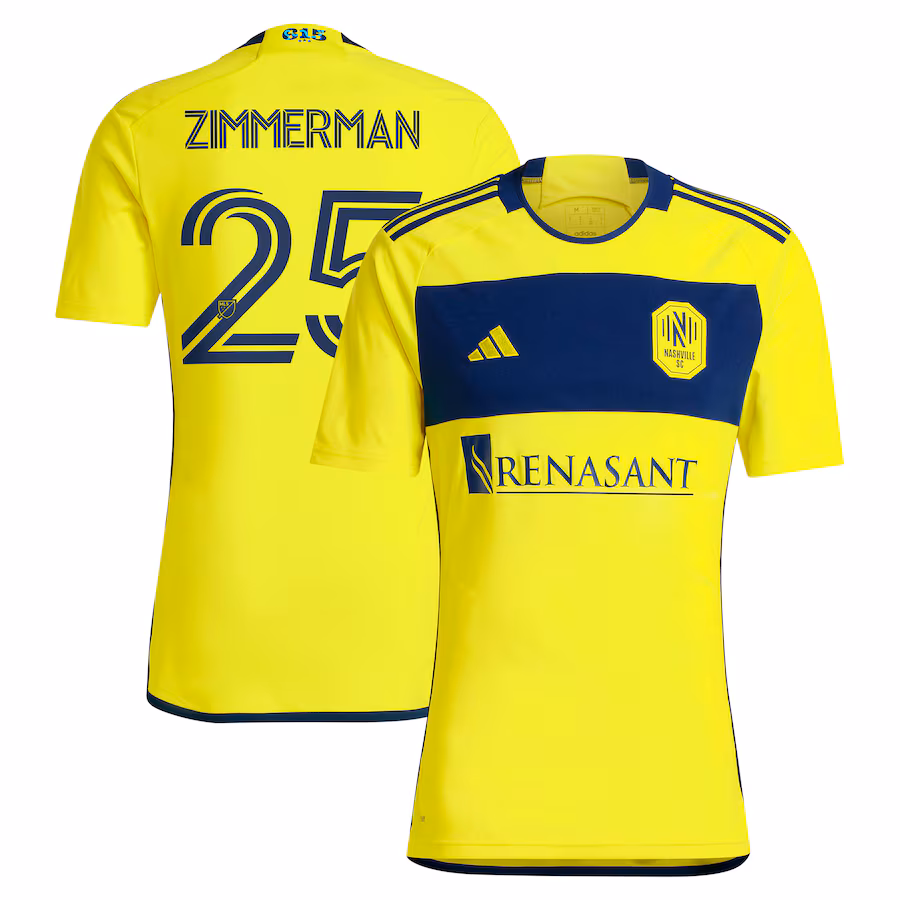 Men's Nashville SC Walker Zimmerman adidas Yellow 2024 The 615 Kit Replica Player Jersey - Jersey