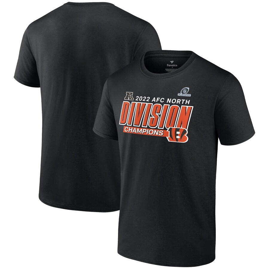 Men's Cincinnati Bengals Fanatics Black 2022 AFC North Division Champions Divide & Conquer T-Shirt - Jersey