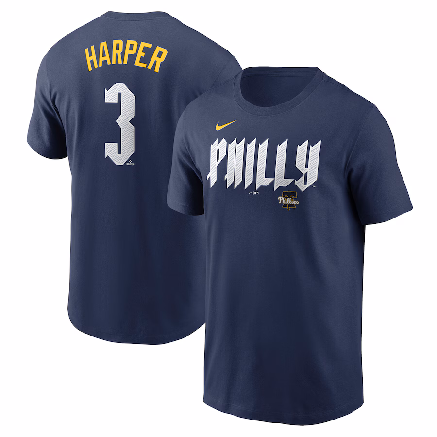Men's Philadelphia Phillies Bryce Harper Nike Royal 2024 City Connect Fuse Name & Number T-Shirt - Jersey