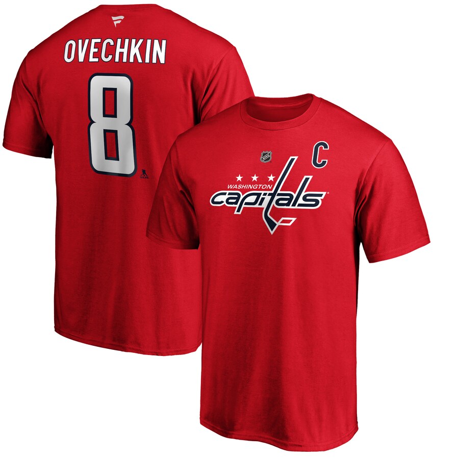 Men's Washington Capitals Alexander Ovechkin Fanatics Red Team Authentic Stack Name & Number T-Shirt - Jersey