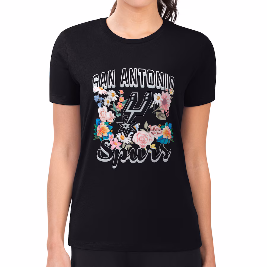 Women's San Antonio Spurs G-III 4Her by Carl Banks Black Flowers Team Logo Graphic Fitted T-Shirt - Jersey