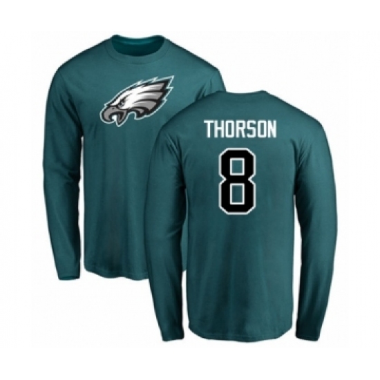 Philadelphia Eagles #8 Clayton Thorson Green Name & Number Logo Long Sleeve T-Shirt - Jersey