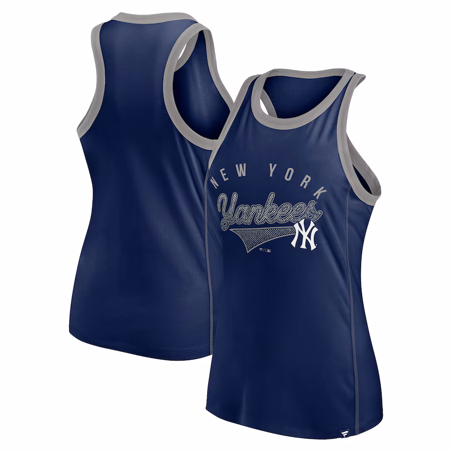 Women's New York Yankees Fanatics Navy Tailsweep Fashion Racerback Rhinestone Tank Top - Jersey