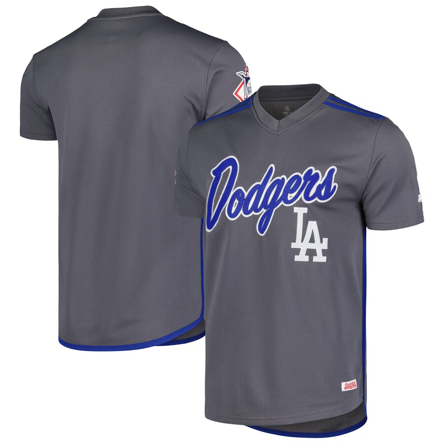 Men's  Los Angeles Dodgers Stitches Charcoal Team V-Neck Jersey - Jersey