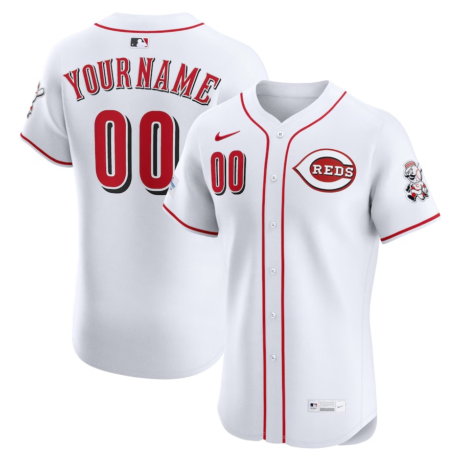 Men's Cincinnati Reds Nike White Home Elite Sponsor Patch Custom Jersey - Jersey