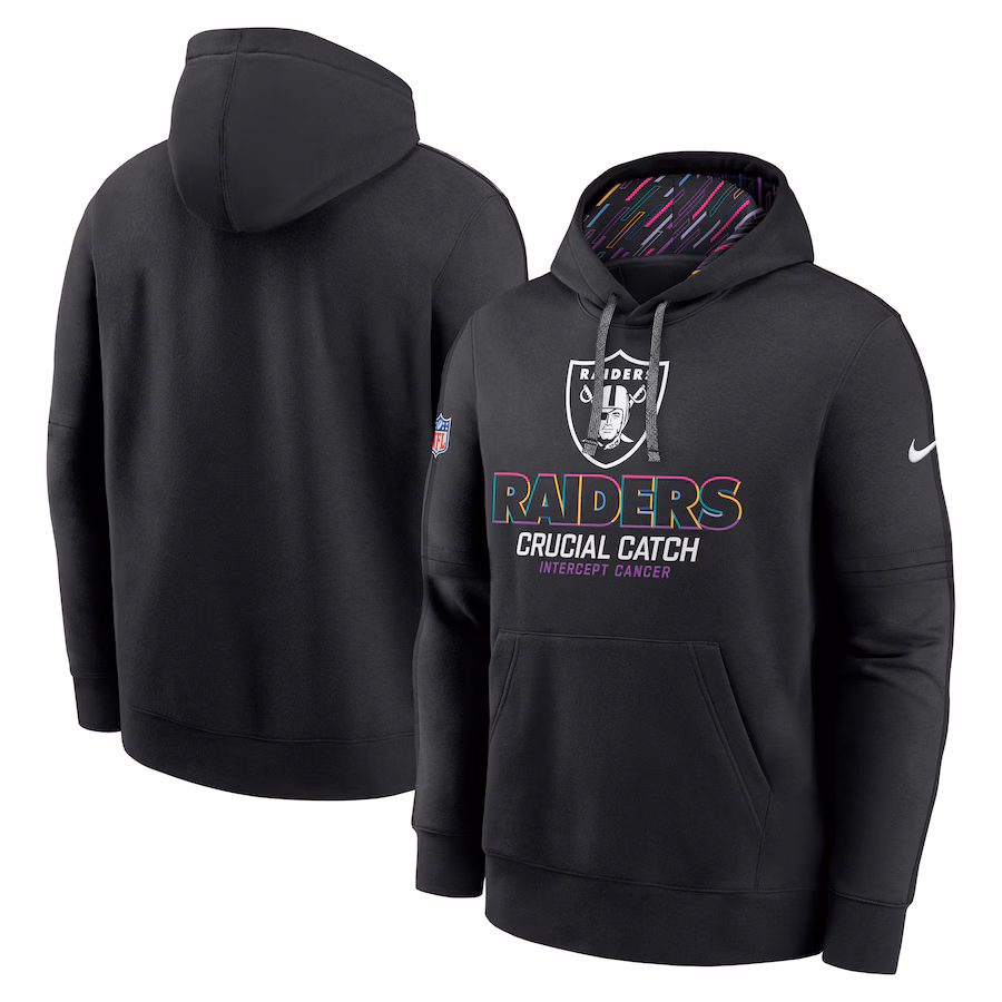 Men's Las Vegas Raiders Nike Black 2024 NFL Crucial Catch Club Pullover Hoodie - Jersey